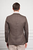  Erkek KAHVE Dokuma Slim Fit Dar Kesim Mono Yaka Ceket