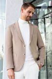  Erkek Bej Dokuma Slim Fit Mono Yaka Ceket