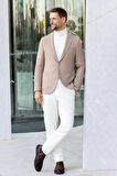  Erkek Bej Dokuma Slim Fit Mono Yaka Ceket