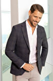 Erkek Lacivert Dokuma Slim Fit Mono Yaka Ceket