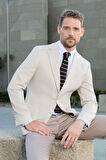  Erkek Bej Dokuma Slim Fit Mono Yaka Ceket