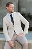  Erkek Bej Dokuma Slim Fit Mono Yaka Ceket
