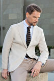  Erkek Bej Dokuma Slim Fit Mono Yaka Ceket