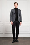  Erkek Gri Örme Slim Fit Dar Kesim Mono Yaka Ceket