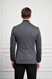  Erkek Gri Örme Slim Fit Dar Kesim Mono Yaka Ceket