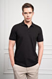  Erkek Siyah Basic Polo Yaka Dynamic Fit T-Shirt