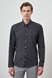  Erkek Siyah Slim Fit Düğmeli Yaka Gömlek