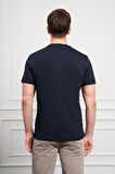  Erkek Lacivert Trend Bisiklet Yaka Dinamik Fit Pamuk T-Shirt