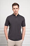  Erkek Siyah Trend Merserize Düz Düğmeli Yaka Dynamic Fit T-Shirt