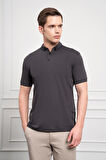  Erkek Siyah Trend Merserize Düz Düğmeli Yaka Dynamic Fit T-Shirt