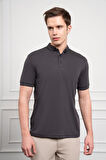  Erkek Siyah Trend Merserize Düz Düğmeli Yaka Dynamic Fit T-Shirt