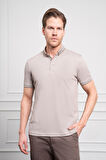  Erkek Bej Trend Merserize Düz Düğmeli Yaka Dynamic Fit T-Shirt