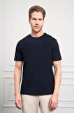  Erkek Lacivert Basic Bisiklet Yaka Dynamic Fit Pamuk T-Shirt