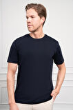  Erkek Lacivert Basic Bisiklet Yaka Dynamic Fit Pamuk T-Shirt
