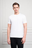  Erkek Beyaz Basic Bisiklet Yaka Dynamic Fit Pamuk T-Shirt