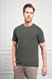  Erkek Haki Basic Bisiklet Yaka Dynamic Fit Pamuk T-Shirt