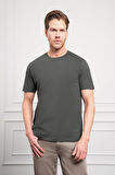  Erkek Haki Basic Bisiklet Yaka Dynamic Fit Pamuk T-Shirt