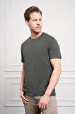 Erkek Haki Basic Bisiklet Yaka Dynamic Fit Pamuk T-Shirt