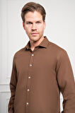 Erkek KAHVE Trend İtalyan Yaka  Slim Fit Dar Kesim Gömlek