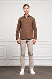  Erkek KAHVE Trend İtalyan Yaka  Slim Fit Dar Kesim Gömlek