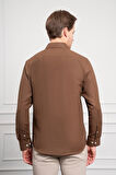  Erkek KAHVE Trend İtalyan Yaka  Slim Fit Dar Kesim Gömlek