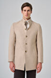  Erkek Bej Yünlü Dynamic Fit Hakim Yaka Kaban