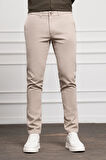  Erkek Bej Slim Fit Dar Kesim Chino Pantolon