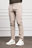  Erkek Bej Slim Fit Dar Kesim Chino Pantolon