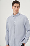  Erkek Mavi Kışlık Düğmeli Yaka Dynamic Fit Gömlek