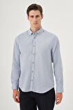  Erkek Mavi Kışlık Düğmeli Yaka Dynamic Fit Gömlek