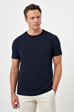  Erkek Lacivert Basic Bisiklet Yaka Dynamic Fit Rahat Kesim T-Shirt
