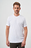  Erkek Beyaz Basic Bisiklet Yaka Dynamic Fit Rahat Kesim T-Shirt