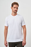  Erkek Beyaz Basic Bisiklet Yaka Dynamic Fit Rahat Kesim T-Shirt