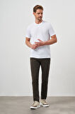  Erkek Beyaz Basic Bisiklet Yaka Dynamic Fit Rahat Kesim T-Shirt