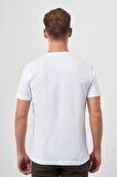  Erkek Beyaz Basic Bisiklet Yaka Dynamic Fit Rahat Kesim T-Shirt
