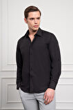  Erkek Siyah Slim Fit Dar Kesim Sert Spor Yaka Gömlek