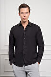  Erkek Siyah Slim Fit Dar Kesim Sert Spor Yaka Gömlek