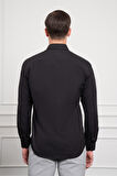  Erkek Siyah Slim Fit Dar Kesim Sert Spor Yaka Gömlek