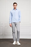  Erkek Mavi Slim Fit Dar Kesim Sert Spor Yaka Gömlek