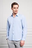  Erkek Mavi Slim Fit Dar Kesim Sert Spor Yaka Gömlek