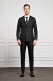  Erkek Siyah Trend Kruvaze Slim Fit Dar Kesim Sivri Yaka Takım Elbise