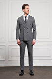  Erkek Füme Trend Kruvaze Slim Fit Dar Kesim Sivri Yaka Takım Elbise