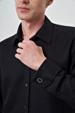  Erkek Siyah Manşetli Slim Fit Sert Yaka Gömlek