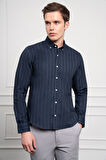  Erkek Lacivert Kışlık Dynamic Fit Düğmeli Yaka Gömlek
