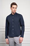  Erkek Lacivert Kışlık Dynamic Fit Düğmeli Yaka Gömlek