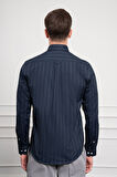  Erkek Lacivert Kışlık Dynamic Fit Düğmeli Yaka Gömlek