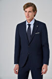  Erkek Lacivert Yünlü Slim Fit Mono Yaka Takım Elbise