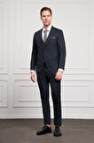 Erkek Lacivert Trend Yelekli Slim Fit Dar Kesim Sivri Yaka Takım Elbise