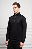  Erkek Siyah Femuarlı Bato Yaka Dynamic Fit Rahat Kesim Sweatshirt
