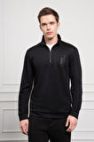  Erkek Siyah Femuarlı Bato Yaka Dynamic Fit Rahat Kesim Sweatshirt